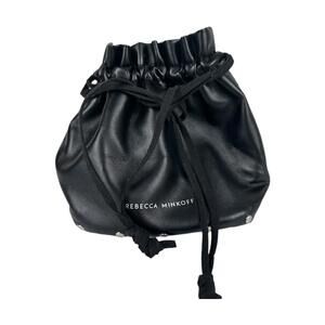 Rebecca Minkoff Pouch Black Faux Leather Cosmetic Bag Travel Drawstring GOTH